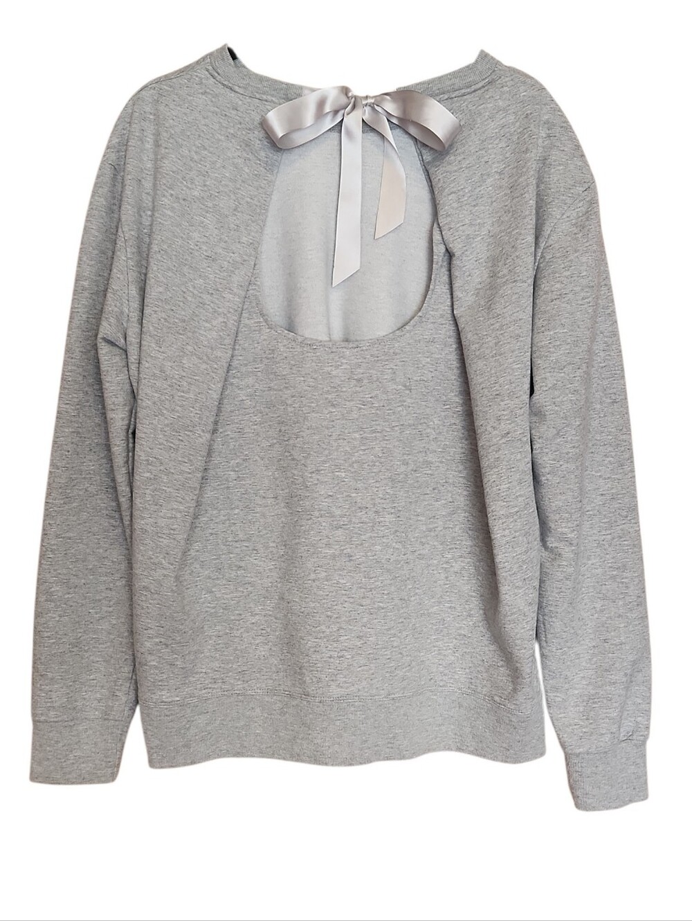HEATHER GREY CUTOUT BACK RIBBON TIE SWEATSHIRT SIZE LARGE SOFT GIRL AESTHETIC
